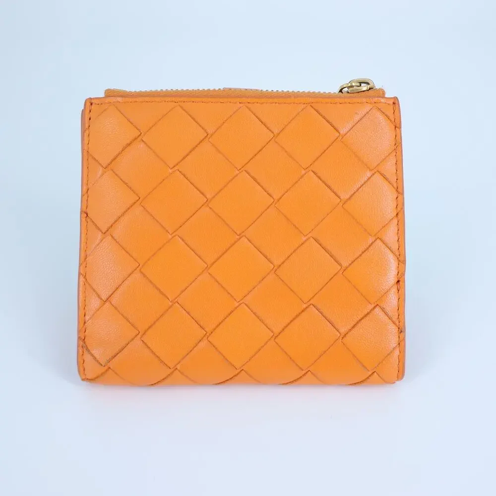 Bottega Veneta Intrecciato Leather Wallet Papaya Orange Bi-Fold Luxury